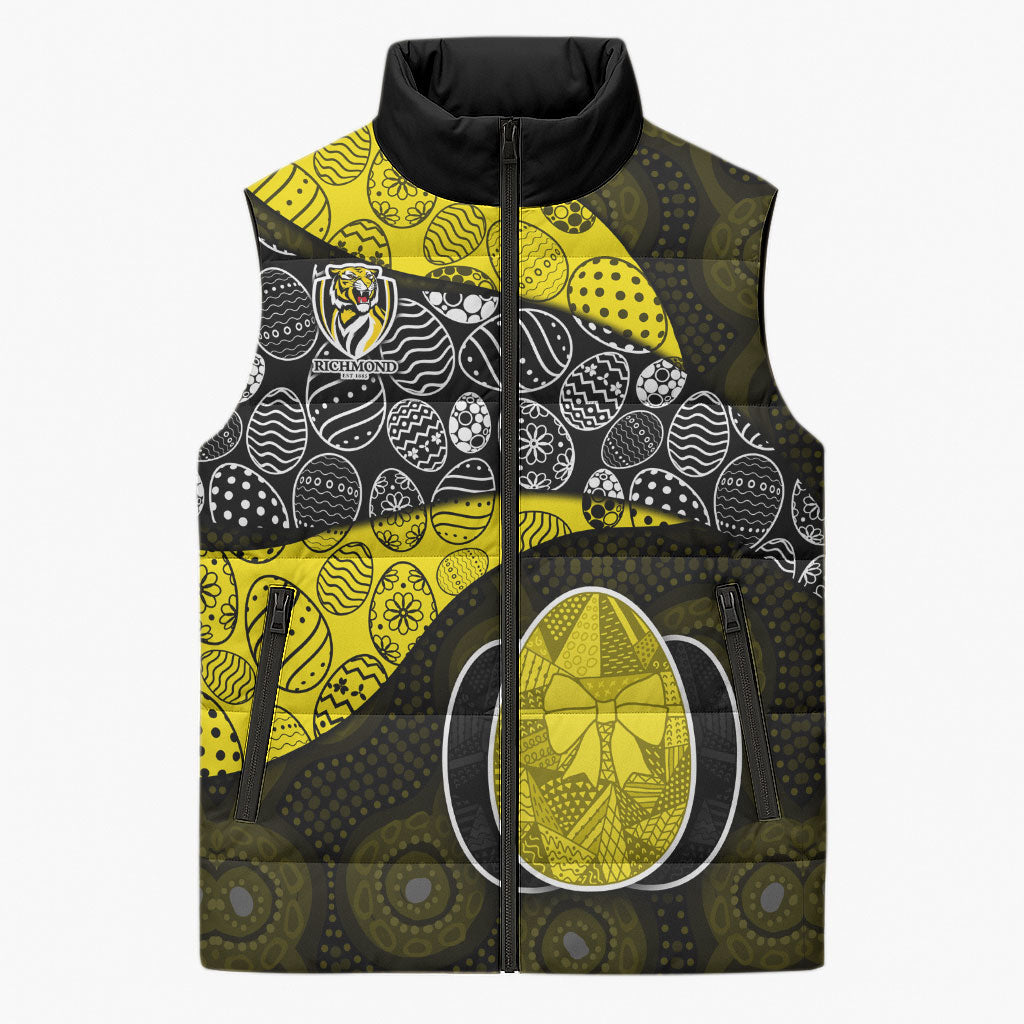 Personalized Richmond Football Sleeveless Puffer Jacket Easter Egg Pattern Yellow Black Tribal Dot Art Style