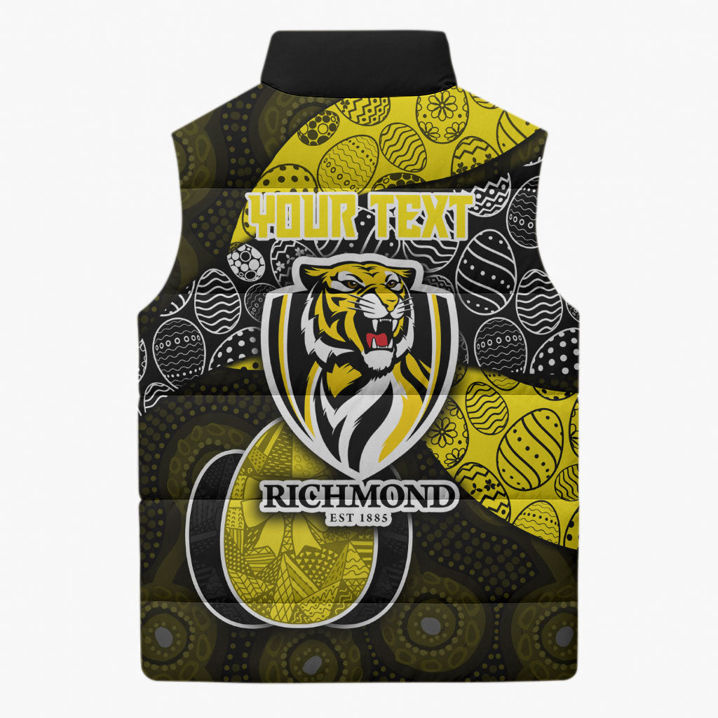 Personalized Richmond Football Sleeveless Puffer Jacket Easter Egg Pattern Yellow Black Tribal Dot Art Style