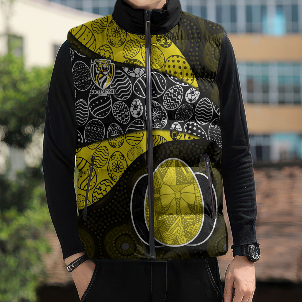 Personalized Richmond Football Sleeveless Puffer Jacket Easter Egg Pattern Yellow Black Tribal Dot Art Style