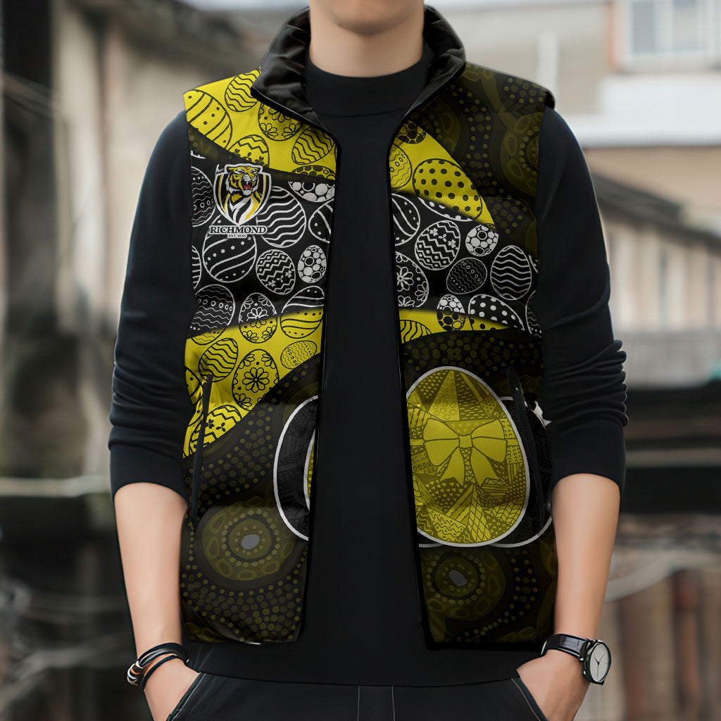 Personalized Richmond Football Sleeveless Puffer Jacket Easter Egg Pattern Yellow Black Tribal Dot Art Style