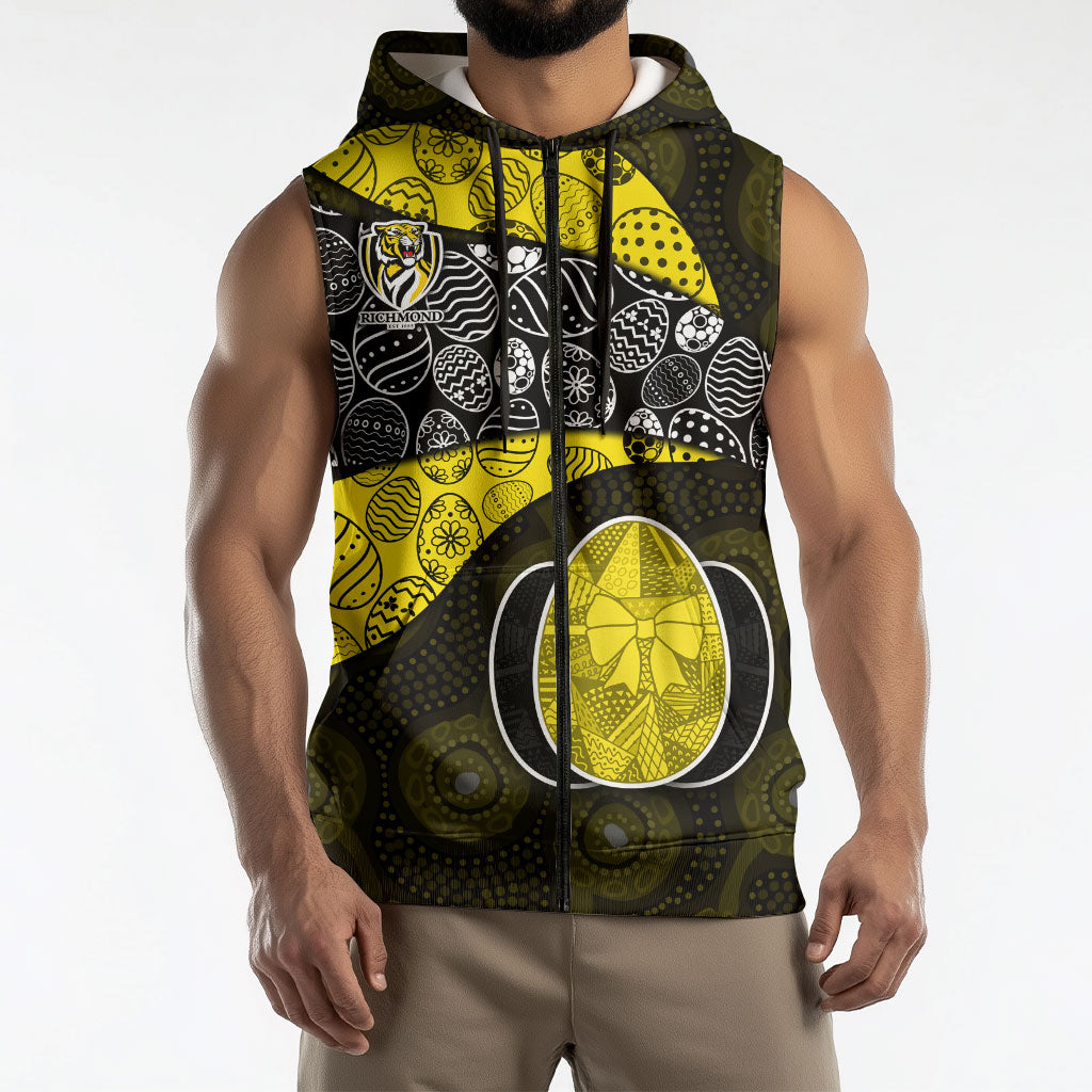 Personalized Richmond Football Sleeveless Zip Hoodie Easter Egg Pattern Yellow Black Tribal Dot Art Style