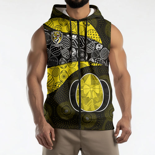 Personalized Richmond Football Sleeveless Zip Hoodie Easter Egg Pattern Yellow Black Tribal Dot Art Style