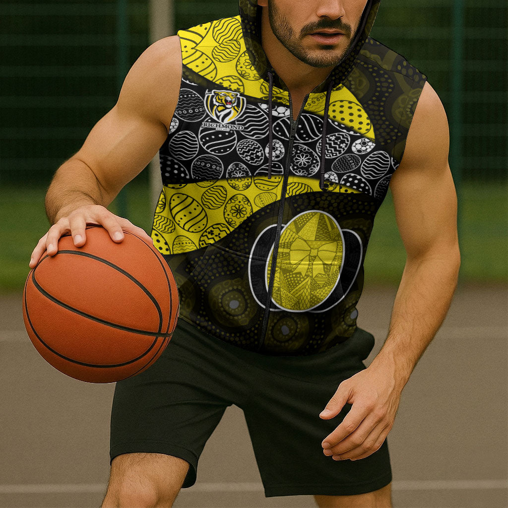 Personalized Richmond Football Sleeveless Zip Hoodie Easter Egg Pattern Yellow Black Tribal Dot Art Style