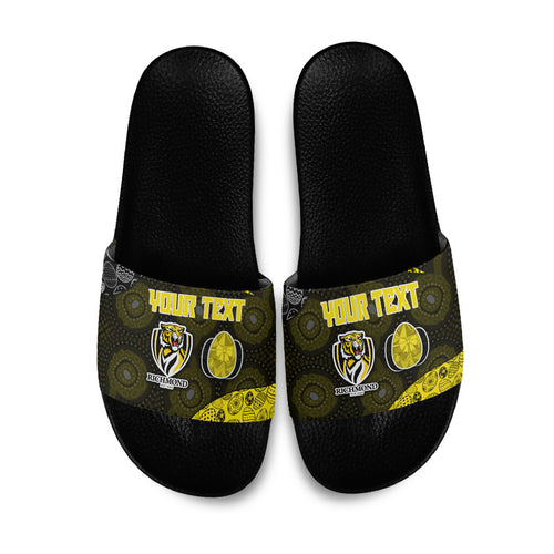 Personalized Richmond Football Slide Sandals Easter Egg Pattern Yellow Black Tribal Dot Art Style