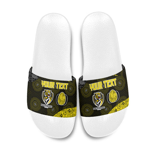 Personalized Richmond Football Slide Sandals Easter Egg Pattern Yellow Black Tribal Dot Art Style