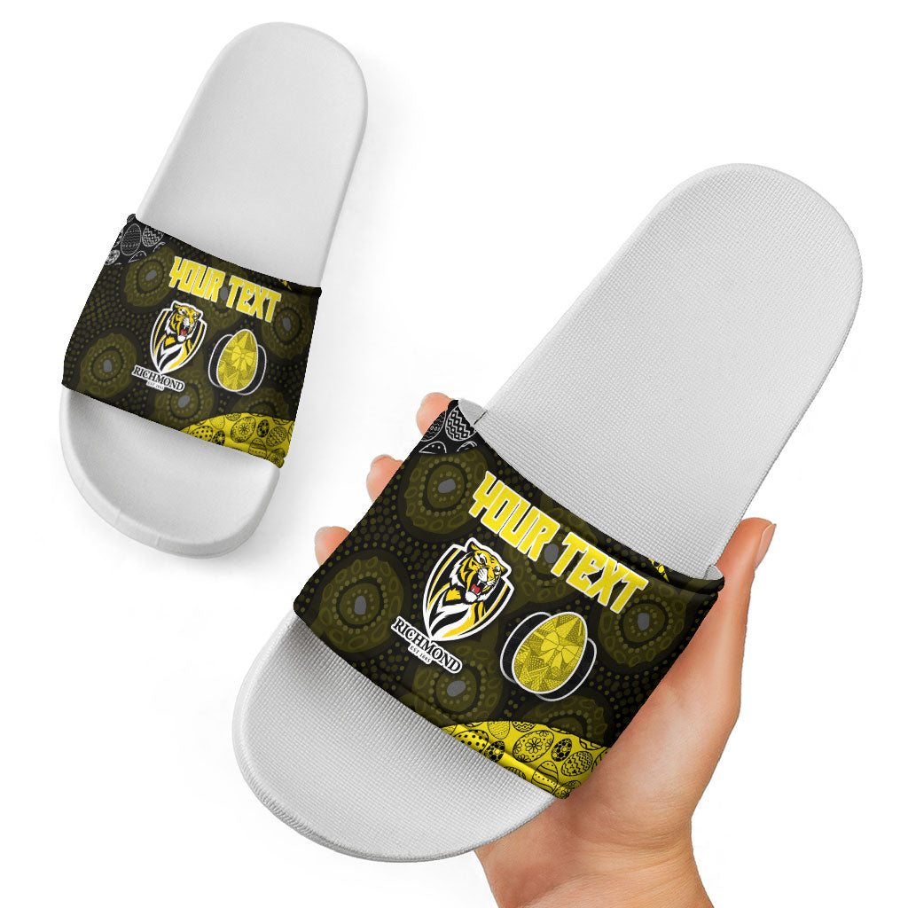 Personalized Richmond Football Slide Sandals Easter Egg Pattern Yellow Black Tribal Dot Art Style