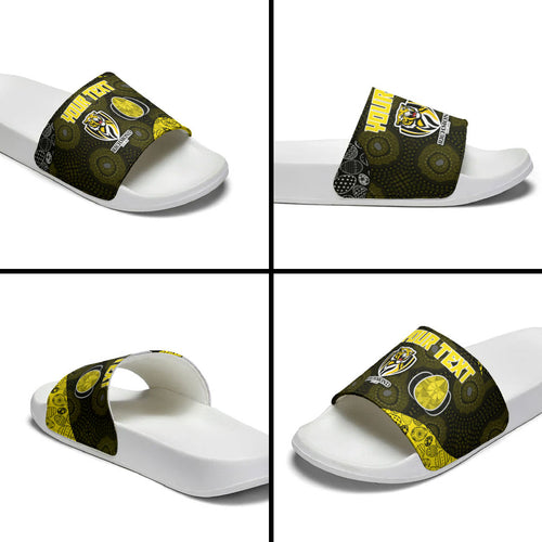 Personalized Richmond Football Slide Sandals Easter Egg Pattern Yellow Black Tribal Dot Art Style