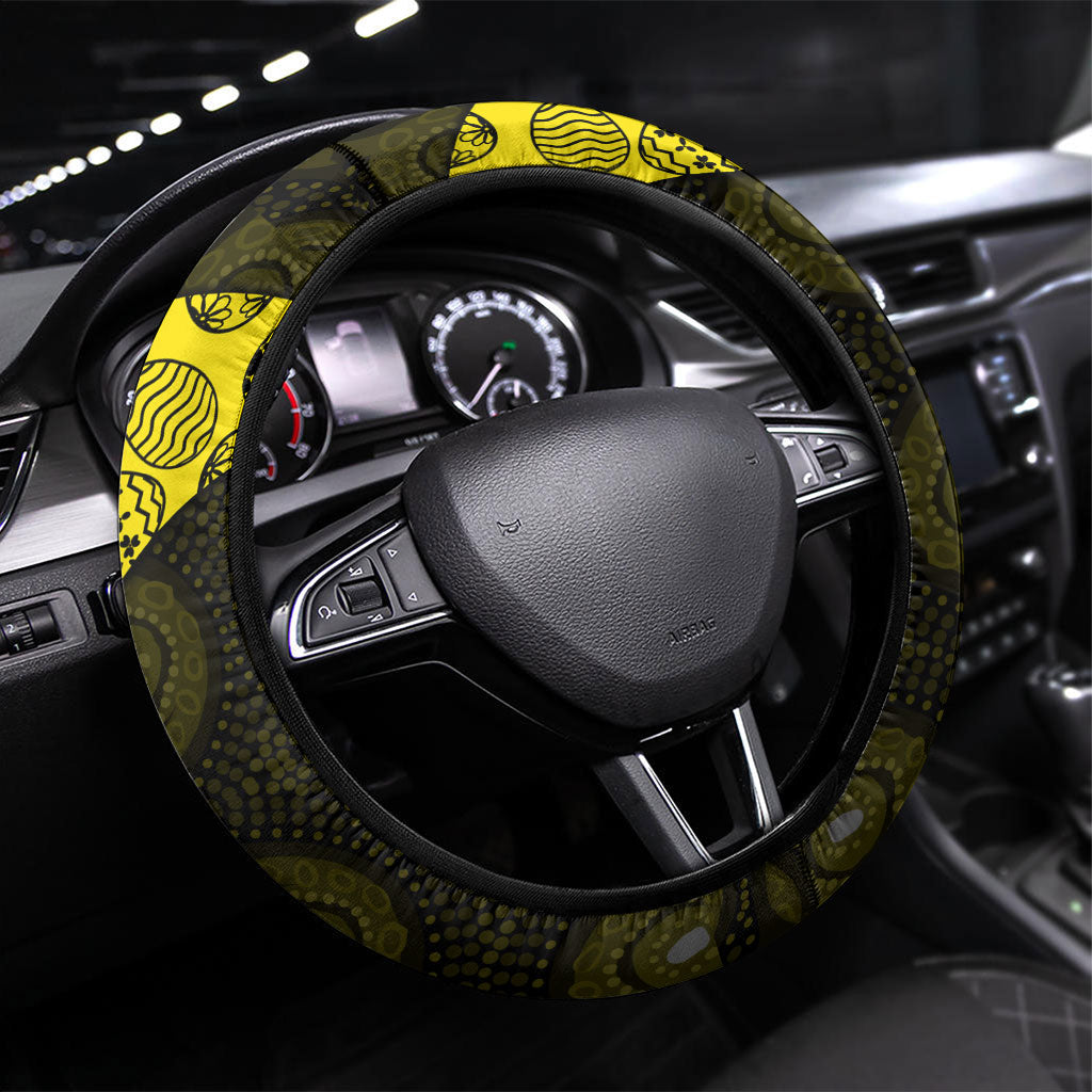 Richmond Football Steering Wheel Cover Easter Egg Pattern Yellow Black Tribal Dot Art Style