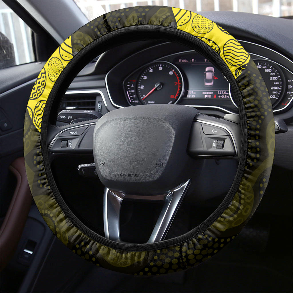 Richmond Football Steering Wheel Cover Easter Egg Pattern Yellow Black Tribal Dot Art Style
