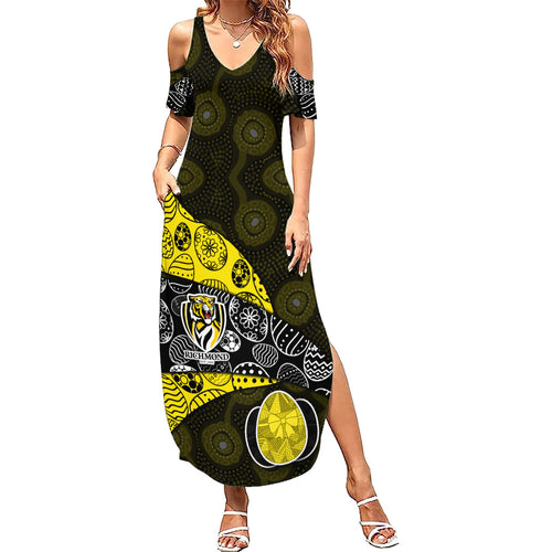 Personalized Richmond Football Summer Maxi Dress Easter Egg Pattern Yellow Black Tribal Dot Art Style