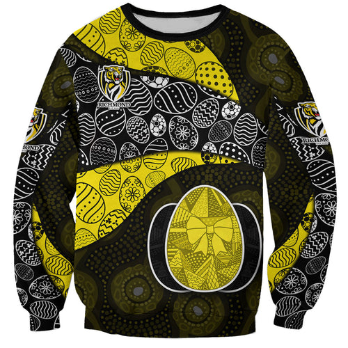 Personalized Richmond Football Sweatshirt Easter Egg Pattern Yellow Black Tribal Dot Art Style