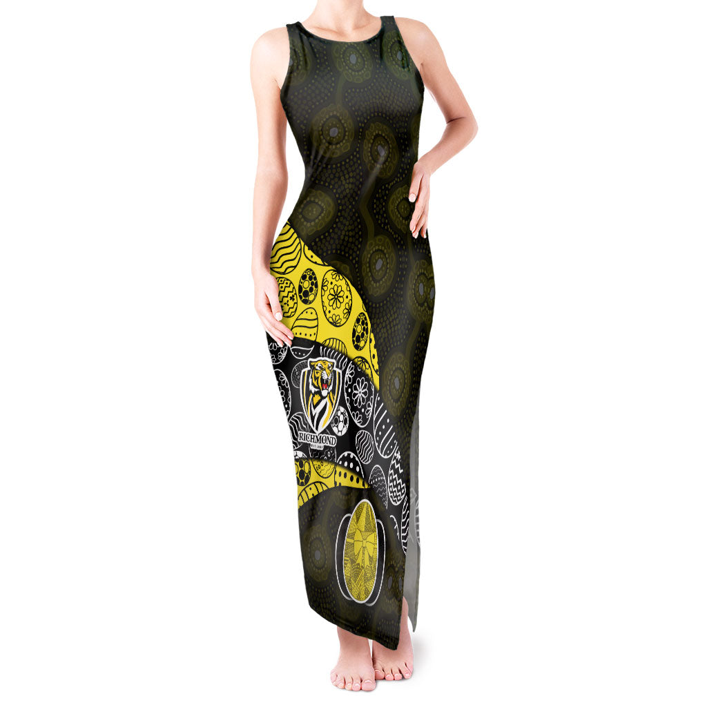 Personalized Richmond Football Tank Maxi Dress Easter Egg Pattern Yellow Black Tribal Dot Art Style