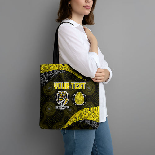 Personalized Richmond Football Tote Bag Easter Egg Pattern Yellow Black Tribal Dot Art Style