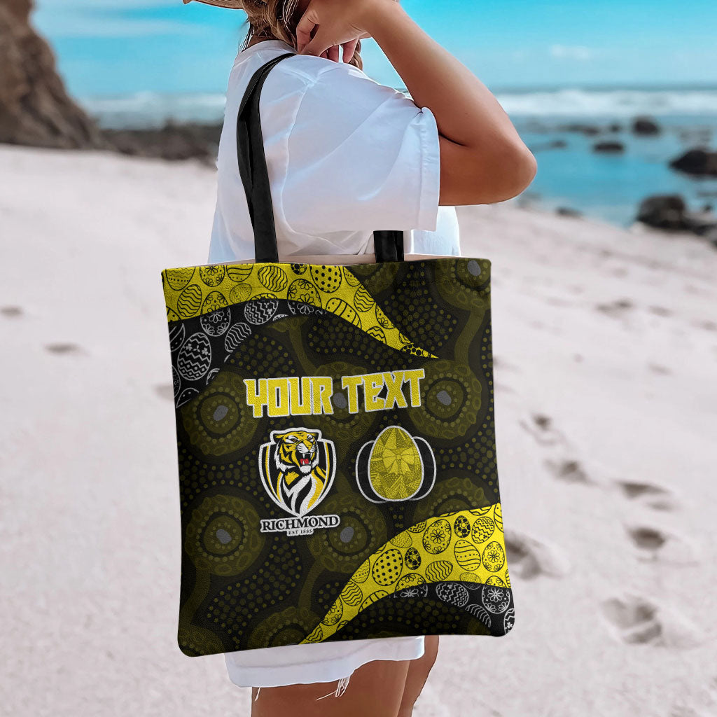 Personalized Richmond Football Tote Bag Easter Egg Pattern Yellow Black Tribal Dot Art Style