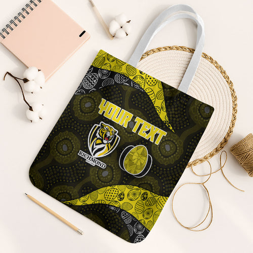 Personalized Richmond Football Tote Bag Easter Egg Pattern Yellow Black Tribal Dot Art Style