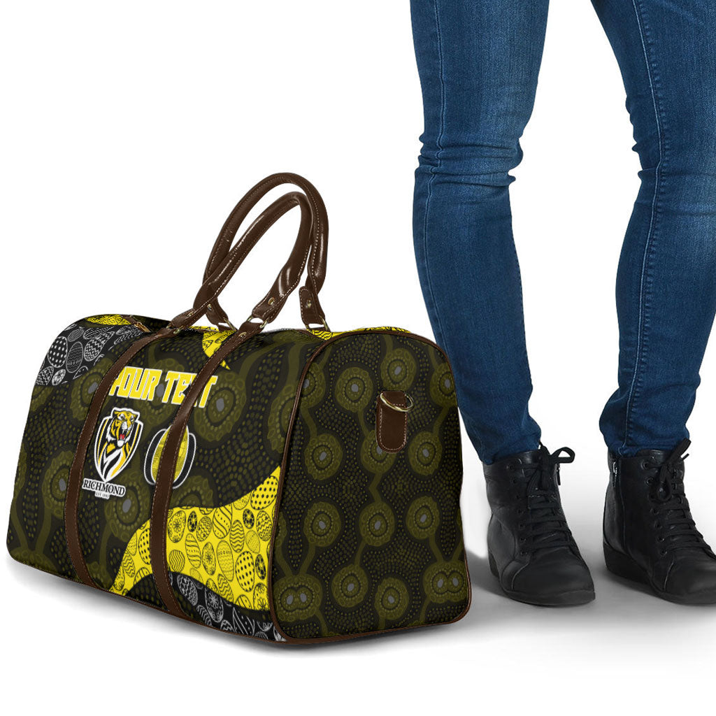 Personalized Richmond Football Travel Bag Easter Egg Pattern Yellow Black Tribal Dot Art Style
