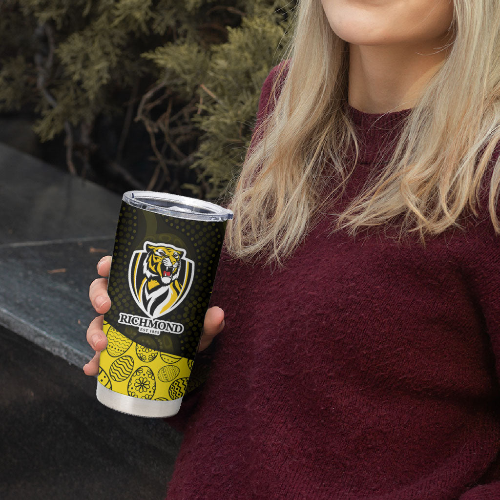 Personalized Richmond Football Tumbler Cup Easter Egg Pattern Yellow Black Tribal Dot Art Style