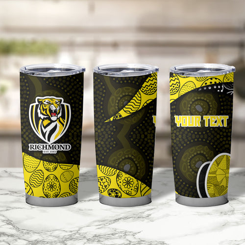 Personalized Richmond Football Tumbler Cup Easter Egg Pattern Yellow Black Tribal Dot Art Style