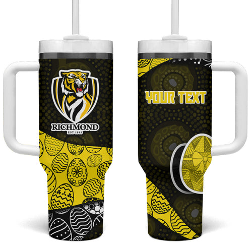 Personalized Richmond Football Tumbler With Handle Easter Egg Pattern Yellow Black Tribal Dot Art Style