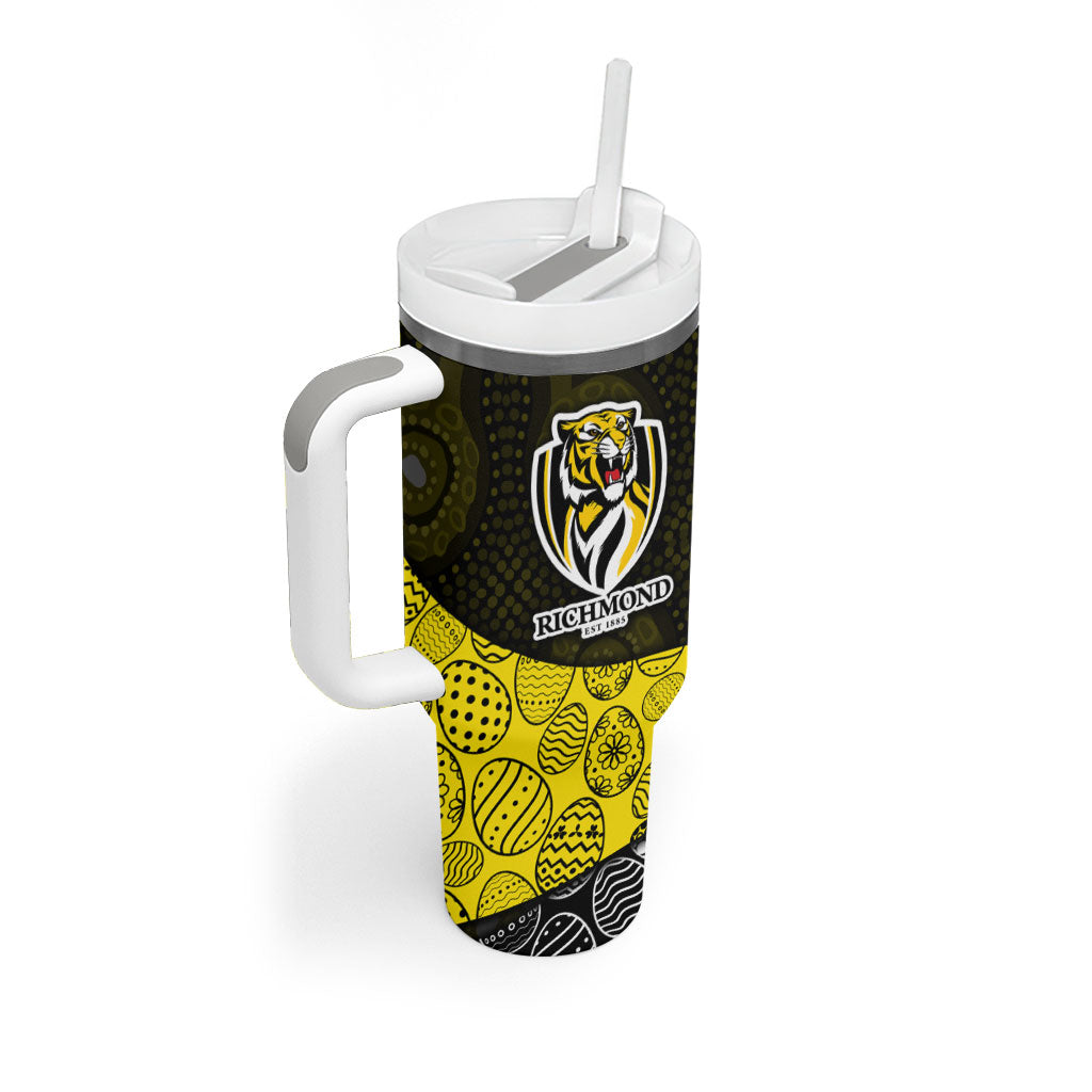 Personalized Richmond Football Tumbler With Handle Easter Egg Pattern Yellow Black Tribal Dot Art Style