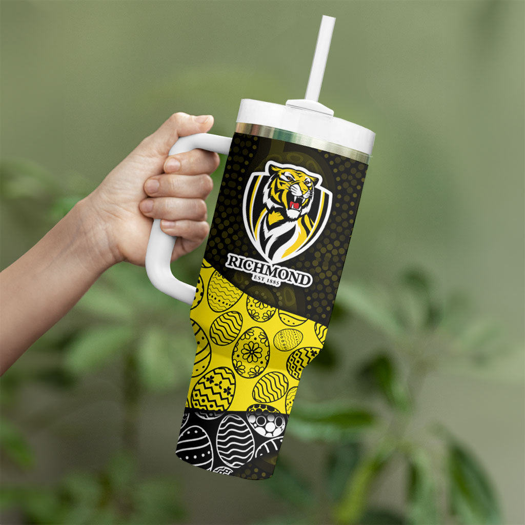 Personalized Richmond Football Tumbler With Handle Easter Egg Pattern Yellow Black Tribal Dot Art Style
