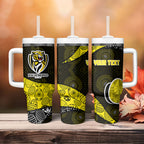 Personalized Richmond Football Tumbler With Handle Easter Egg Pattern Yellow Black Tribal Dot Art Style