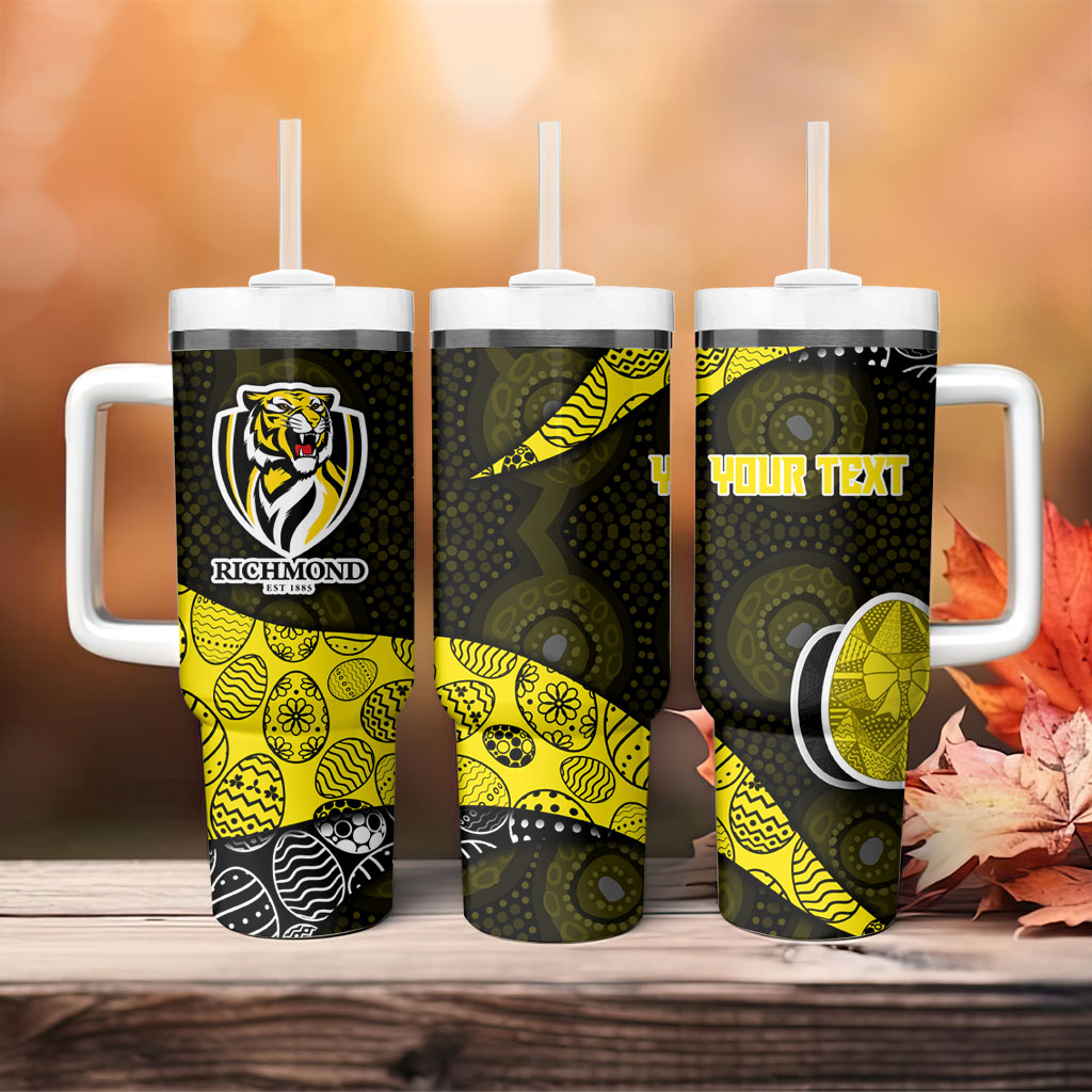 Personalized Richmond Football Tumbler With Handle Easter Egg Pattern Yellow Black Tribal Dot Art Style