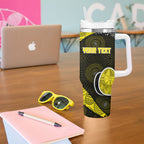 Personalized Richmond Football Tumbler With Handle Easter Egg Pattern Yellow Black Tribal Dot Art Style