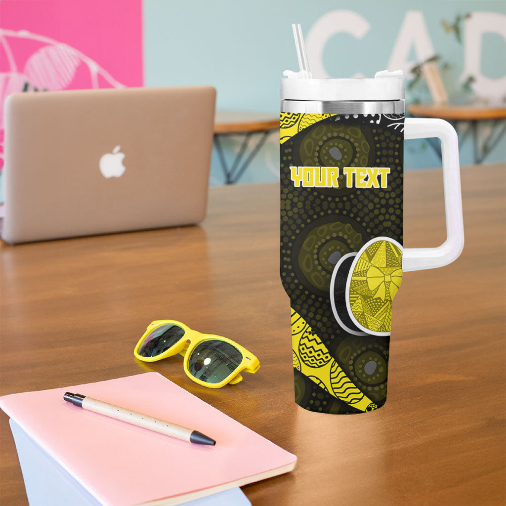 Personalized Richmond Football Tumbler With Handle Easter Egg Pattern Yellow Black Tribal Dot Art Style