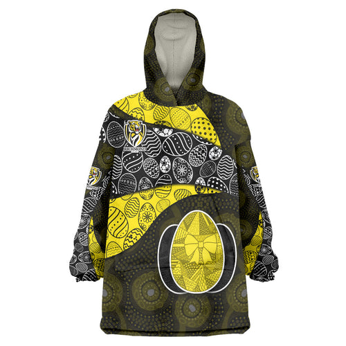 Personalized Richmond Football Wearable Blanket Hoodie Easter Egg Pattern Yellow Black Tribal Dot Art Style