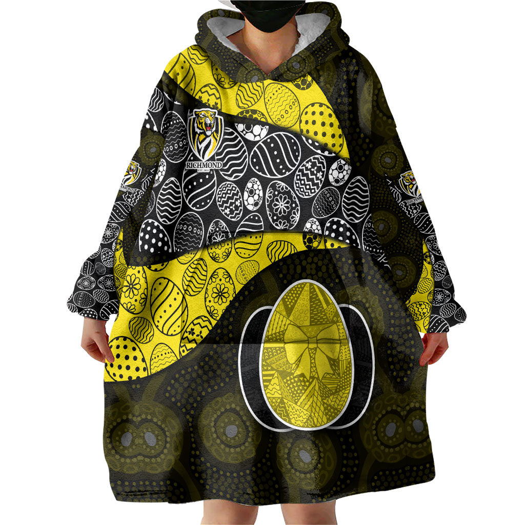 Personalized Richmond Football Wearable Blanket Hoodie Easter Egg Pattern Yellow Black Tribal Dot Art Style