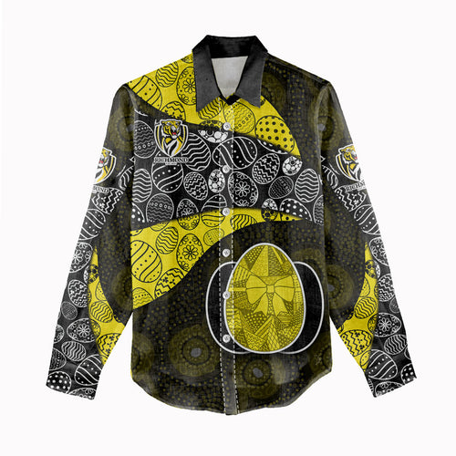 Personalized Richmond Football Women Casual Shirt Easter Egg Pattern Yellow Black Tribal Dot Art Style
