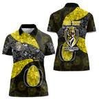 Personalized Richmond Football Women Polo Shirt Easter Egg Pattern Yellow Black Tribal Dot Art Style