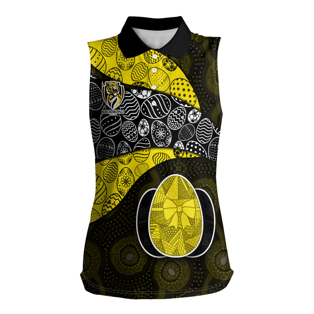 Personalized Richmond Football Women Sleeveless Polo Shirt Easter Egg Pattern Yellow Black Tribal Dot Art Style
