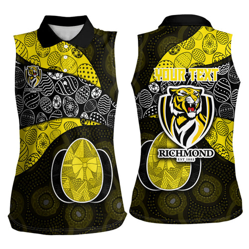 Personalized Richmond Football Women Sleeveless Polo Shirt Easter Egg Pattern Yellow Black Tribal Dot Art Style