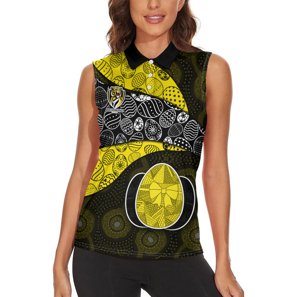 Personalized Richmond Football Women Sleeveless Polo Shirt Easter Egg Pattern Yellow Black Tribal Dot Art Style