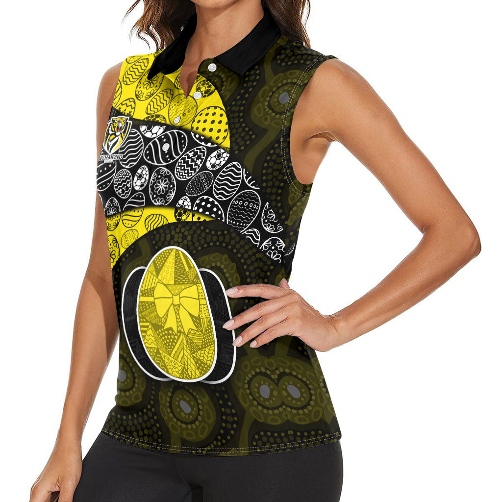 Personalized Richmond Football Women Sleeveless Polo Shirt Easter Egg Pattern Yellow Black Tribal Dot Art Style