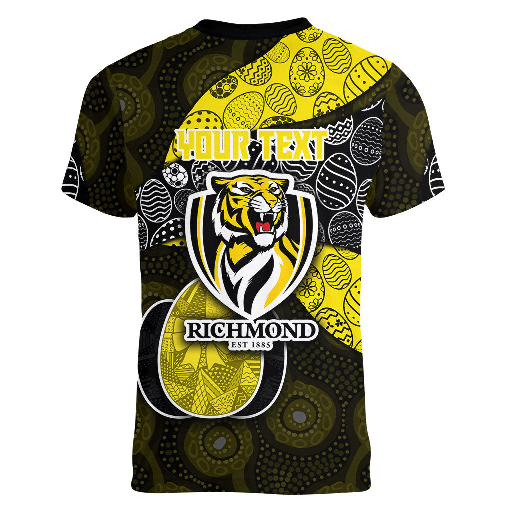 Personalized Richmond Football Women V-Neck T-Shirt Easter Egg Pattern Yellow Black Tribal Dot Art Style