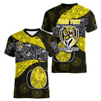 Personalized Richmond Football Women V-Neck T-Shirt Easter Egg Pattern Yellow Black Tribal Dot Art Style