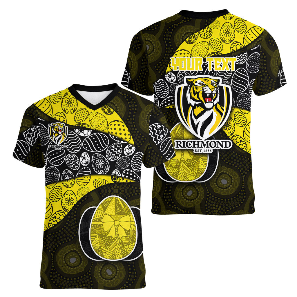 Personalized Richmond Football Women V-Neck T-Shirt Easter Egg Pattern Yellow Black Tribal Dot Art Style