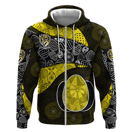 Personalized Richmond Football Zip Hoodie Easter Egg Pattern Yellow Black Tribal Dot Art Style