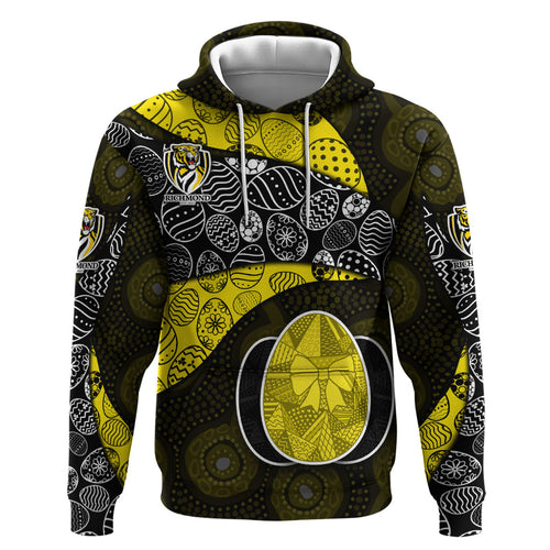 Personalized Richmond Football Zip Hoodie Easter Egg Pattern Yellow Black Tribal Dot Art Style