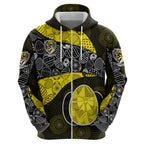 Personalized Richmond Football Zip Hoodie Easter Egg Pattern Yellow Black Tribal Dot Art Style