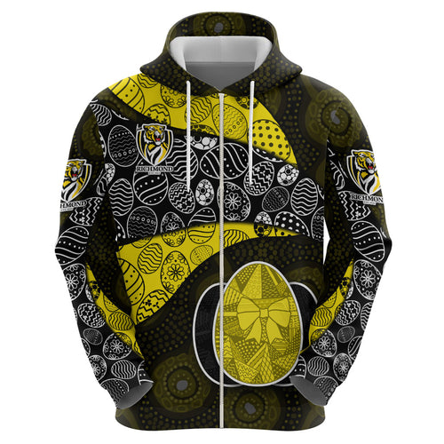 Personalized Richmond Football Zip Hoodie Easter Egg Pattern Yellow Black Tribal Dot Art Style