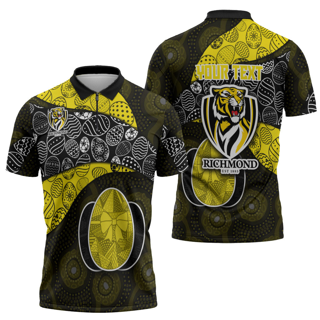 Personalized Richmond Football Zipper Polo Shirt Easter Egg Pattern Yellow Black Tribal Dot Art Style