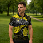 Personalized Richmond Football Zipper Polo Shirt Easter Egg Pattern Yellow Black Tribal Dot Art Style