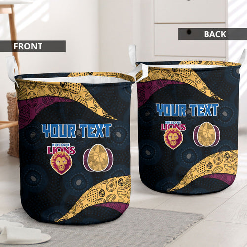 Personalized Brisbane Lions Football Laundry Basket Easter Egg Pattern Maroon Gold Tribal Dot Art Style