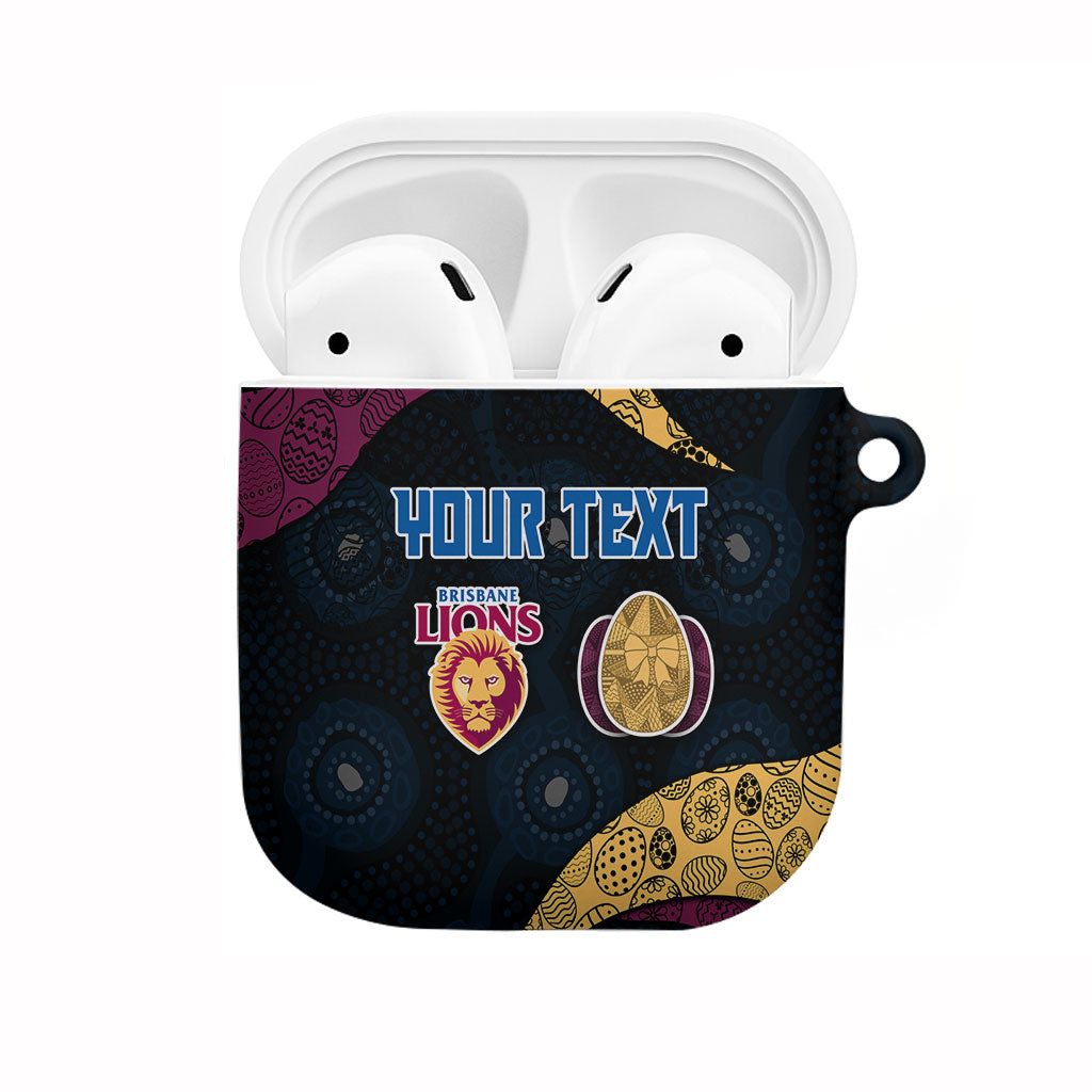Personalized Brisbane Lions Football AirPods Case Easter Egg Pattern Maroon Gold Tribal Dot Art Style