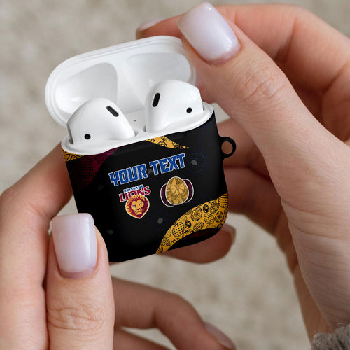 Personalized Brisbane Lions Football AirPods Case Easter Egg Pattern Maroon Gold Tribal Dot Art Style