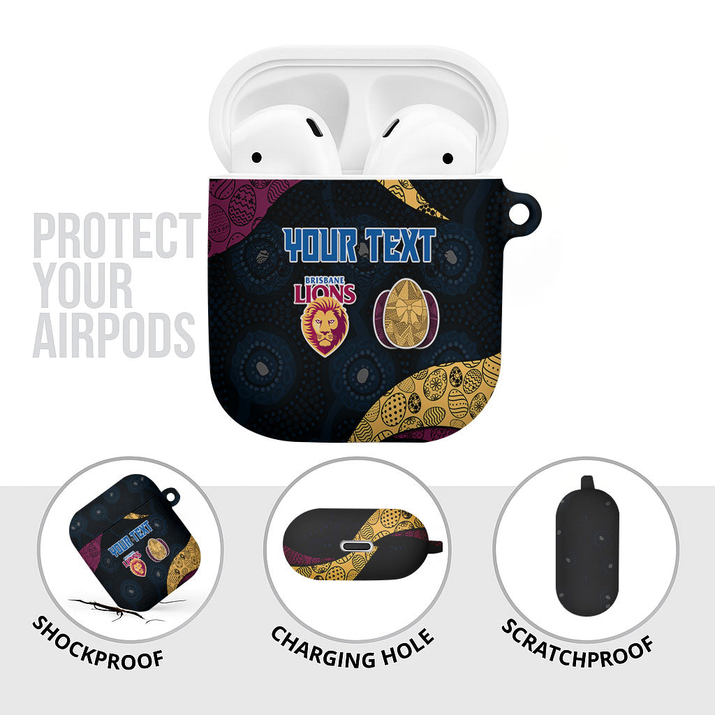 Personalized Brisbane Lions Football AirPods Case Easter Egg Pattern Maroon Gold Tribal Dot Art Style
